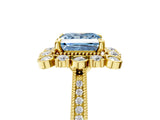 Yellow gold Fancy Blue Princess  Halo Milgrain Pave Diamond Ring with Four-Prong Setting 5