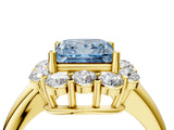 Yellow gold Fancy Blue Princess  Halo Milgrain Solitaire with Bezel Set Side Stones and Pave Band_71