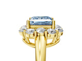 Yellow gold Fancy Blue Princess  Halo Milgrain Solitaire with Bezel Set Side Stones and Pave Band_72
