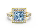 Yellow gold Fancy Blue Princess  Halo Pavé Diamond Engagement Ring with Bezel Setting_19