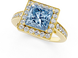 Yellow gold Fancy Blue Princess  Halo Pavé Diamond Engagement Ring with Bezel Setting_20