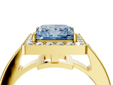 Yellow gold Fancy Blue Princess  Halo Pavé Diamond Engagement Ring with Bezel Setting_23