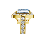 Yellow gold Fancy Blue Princess  Halo Pavé Diamond Engagement Ring with Bezel Setting_24