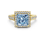 Yellow gold Fancy Blue Princess  Halo Pavé Diamond Engagement Ring with Four-Prong Setting_27