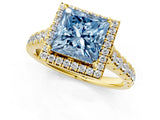 Yellow gold Fancy Blue Princess  Halo Pavé Diamond Engagement Ring with Four-Prong Setting_28