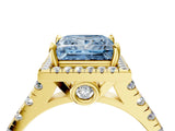 Yellow gold Fancy Blue Princess  Halo Pavé Diamond Engagement Ring with Four-Prong Setting_31