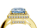 Yellow gold Fancy Blue Princess  Halo Pave Band Solitaire Ring with Prong Setting_70