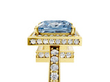 Yellow gold Fancy Blue Princess  Halo Pave Band Solitaire Ring with Prong Setting_71