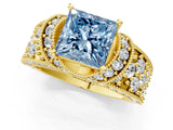 Yellow gold Fancy Blue Princess  Halo Pave Diamond Engagement Ring with Milgrain Detailing_50