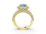 Yellow gold Fancy Blue Princess  Halo Pave Diamond Engagement Ring with Milgrain Detailing_52