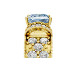 Yellow gold Fancy Blue Princess  Halo Pave Diamond Engagement Ring with Milgrain Detailing_54