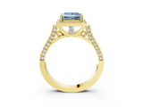 Yellow gold Fancy Blue Princess  Halo Pave Split Shank Prong Setting Ring_60