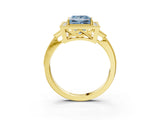 Yellow gold Fancy Blue Princess  Halo Round Diamond Milgrain Pave Engagement Ring_6