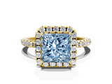 Yellow gold Fancy Blue Princess  Halo Round Diamond Pavé Band Four-Prong Ring_3