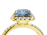 Yellow gold Fancy Blue Princess  Halo Round Diamond Pavé Band Four-Prong Ring_7