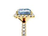Yellow gold Fancy Blue Princess  Halo Round Diamond Pavé Band Four-Prong Ring_8