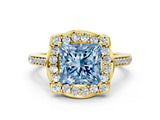 Yellow gold Fancy Blue Princess  Halo Round Diamond Pave Band with Four-Prong Setting_39