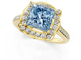 Yellow gold Fancy Blue Princess  Halo Round Diamond Pave Band with Four-Prong Setting_40