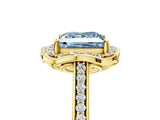 Yellow gold Fancy Blue Princess  Halo Round Diamond Pave Band with Four-Prong Setting_44