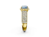 Yellow gold Fancy Blue Princess  Halo Round Diamond Pave Band with Prong Setting 2
