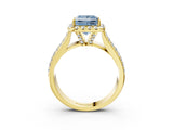 Yellow gold Fancy Blue Princess  Halo Round Diamond Pave Band with Prong Setting 3