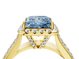 Yellow gold Fancy Blue Princess  Halo Round Diamond Pave Band with Prong Setting 4