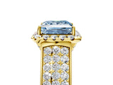 Yellow gold Fancy Blue Princess  Halo Round Diamond Pave Band with Prong Setting 5