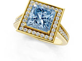 Yellow gold Fancy Blue Princess  Halo Solitaire Diamond Ring with Pave Band and Bezel Setting_50