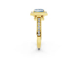 Yellow gold Fancy Blue Princess  Halo Solitaire Diamond Ring with Pave Band and Bezel Setting_51