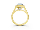 Yellow gold Fancy Blue Princess  Halo Solitaire Diamond Ring with Pave Band and Bezel Setting_52