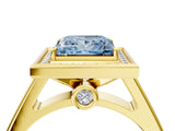 Yellow gold Fancy Blue Princess  Halo Solitaire Diamond Ring with Pave Band and Bezel Setting_53