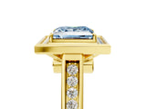 Yellow gold Fancy Blue Princess  Halo Solitaire Diamond Ring with Pave Band and Bezel Setting_54