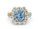 Yellow gold Fancy Blue Princess  Halo Split Shank Diamond Engagement Ring with Pave Band and Four-Prong Setting_54