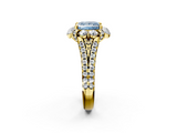 Yellow gold Fancy Blue Princess  Halo Split Shank Diamond Engagement Ring with Pave Band and Four-Prong Setting_56