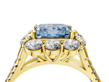 Yellow gold Fancy Blue Princess  Halo Split Shank Diamond Engagement Ring with Pave Band and Four-Prong Setting_58