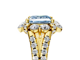 Yellow gold Fancy Blue Princess  Halo Split Shank Diamond Engagement Ring with Pave Band and Four-Prong Setting_59