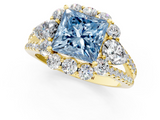 Yellow gold Fancy Blue Princess  Halo Split Shank Diamond Engagement Ring with Prong Setting_21