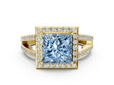 Yellow gold Fancy Blue Princess  Halo Split Shank Diamond Ring with Four-Prong Setting_32