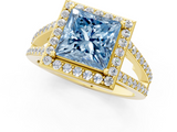 Yellow gold Fancy Blue Princess  Halo Split Shank Diamond Ring with Four-Prong Setting_33