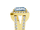 Yellow gold Fancy Blue Princess  Halo Split Shank Diamond Ring with Four-Prong Setting_37