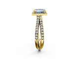 Yellow gold Fancy Blue Princess  Halo Split Shank Diamond Ring with Pavé Setting 2