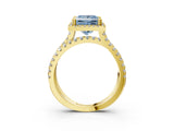 Yellow gold Fancy Blue Princess  Halo Split Shank Diamond Ring with Pavé Setting 3
