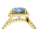 Yellow gold Fancy Blue Princess  Halo Split Shank Diamond Ring with Pavé Setting 4