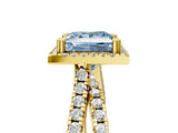 Yellow gold Fancy Blue Princess  Halo Split Shank Diamond Ring with Pavé Setting 5