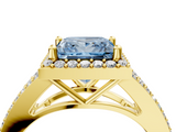 Yellow gold Fancy Blue Princess  Halo Split Shank Diamond Ring with Prong Setting_24