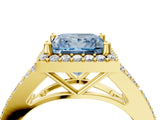 Yellow gold Fancy Blue Princess  Halo Split Shank Pave Diamond Ring with Four-Prong Setting_53