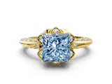 Yellow gold Fancy Blue Princess  Halo Split Shank Pave Diamond Ring with Petal Prong Setting_19