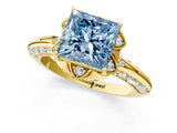 Yellow gold Fancy Blue Princess  Halo Split Shank Pave Diamond Ring with Petal Prong Setting_20