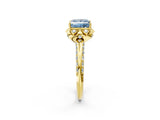 Yellow gold Fancy Blue Princess  Halo Split Shank Pave Diamond Ring with Petal Prong Setting_21