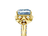 Yellow gold Fancy Blue Princess  Halo Split Shank Pave Diamond Ring with Petal Prong Setting_24